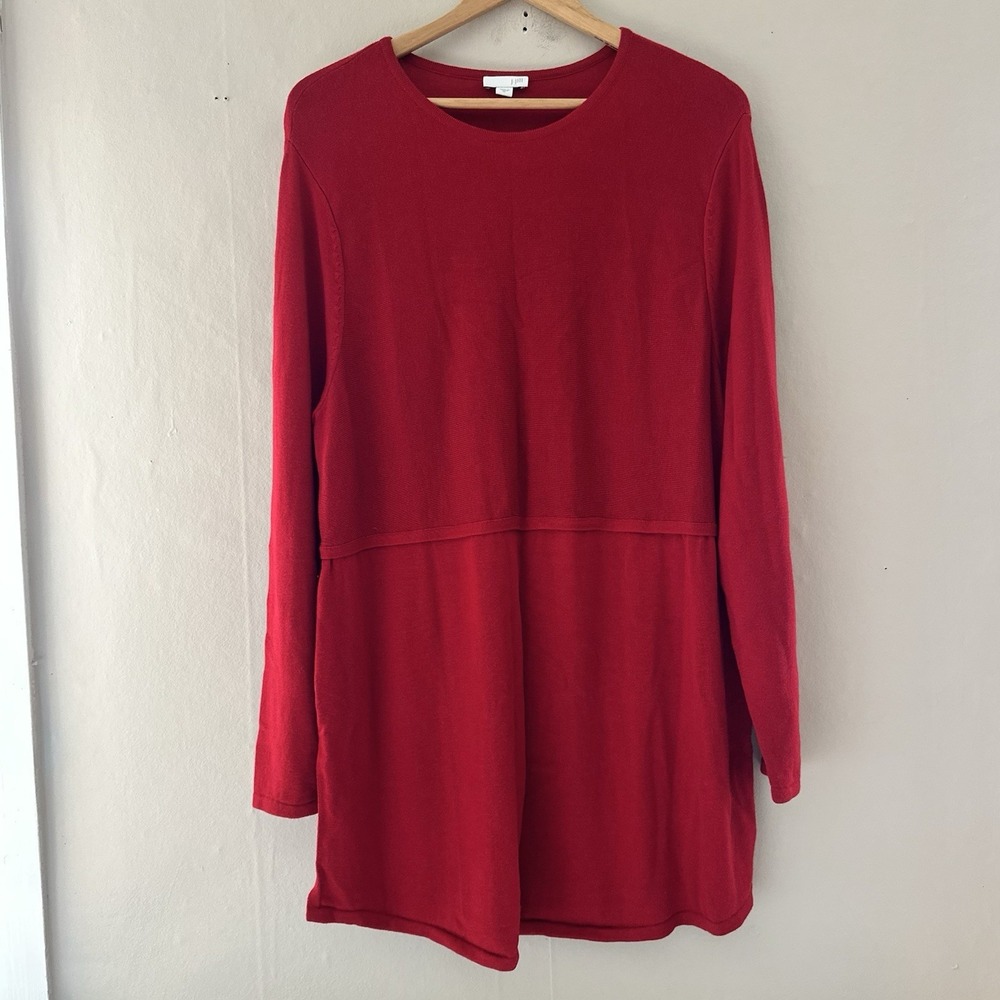 J Jill Womens Tunic Sweater XL Red Pullover Holiday Side Slits Casual Wool Blend